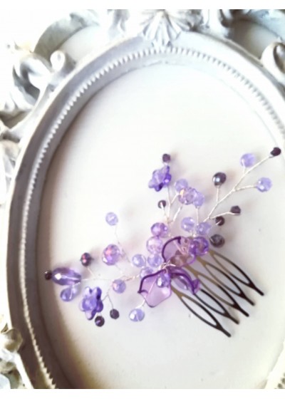 Лилаво мини гребенче - аксесоар за коса с кристали от серията Tender Verbena by Rosie